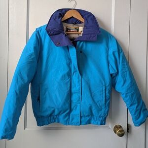 Vintage 80s 90s L.L. Bean Women's Bright Blue Down Jacket Coat Size Medium